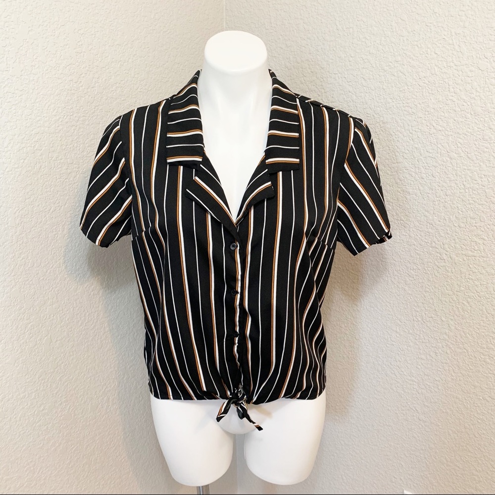 3/$25 Japna Striped Button Down Top with Tie